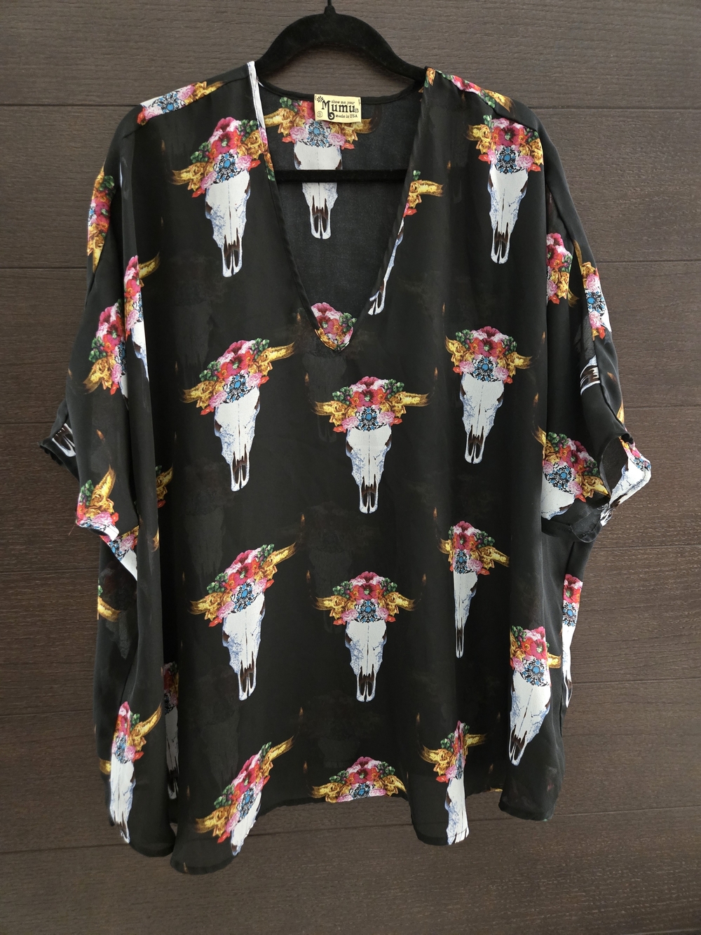 Show Me Your MuMu Peta Tunic Floral Bull Skull Print Oversized Small P2P 31" - Picture 3 of 7